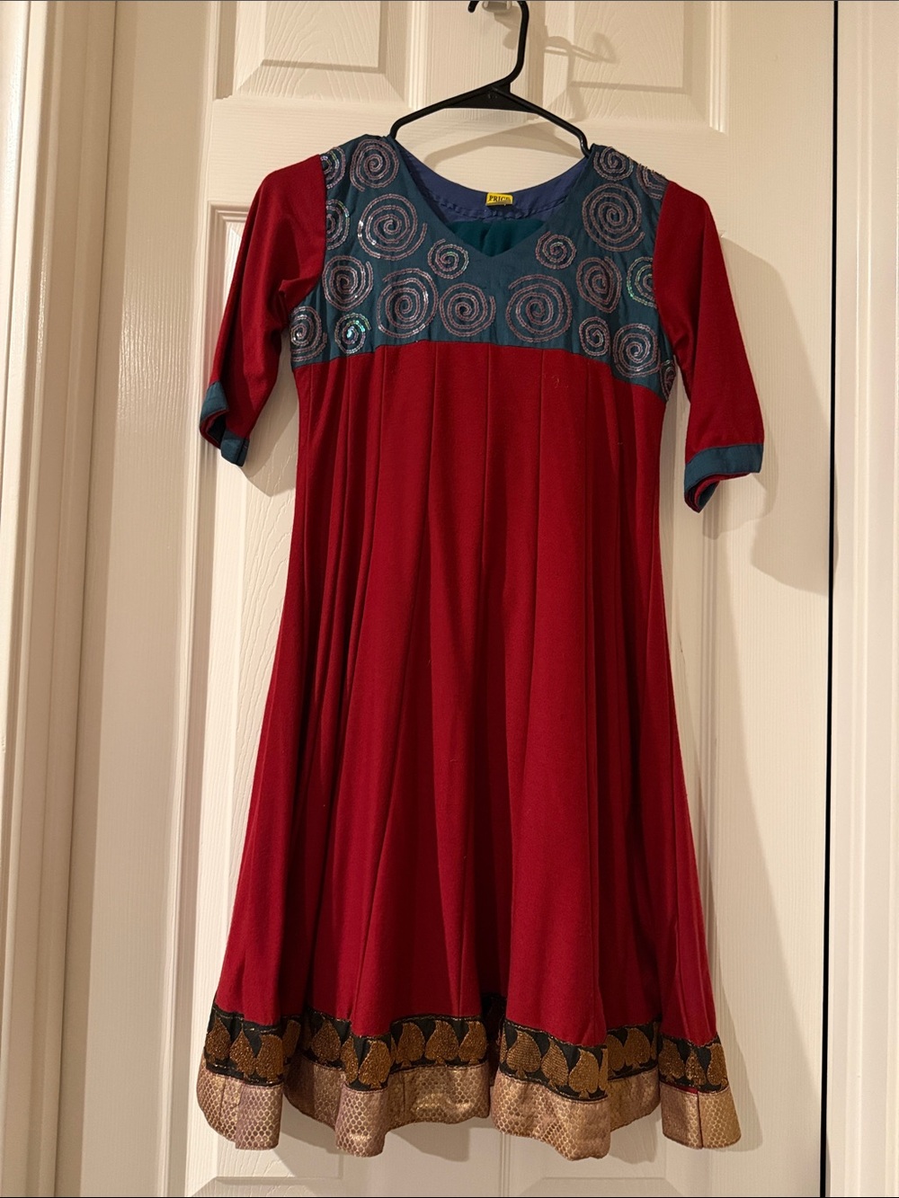 Girls Maroon and Teal Tunic/ Dress with Embellished Yoke.